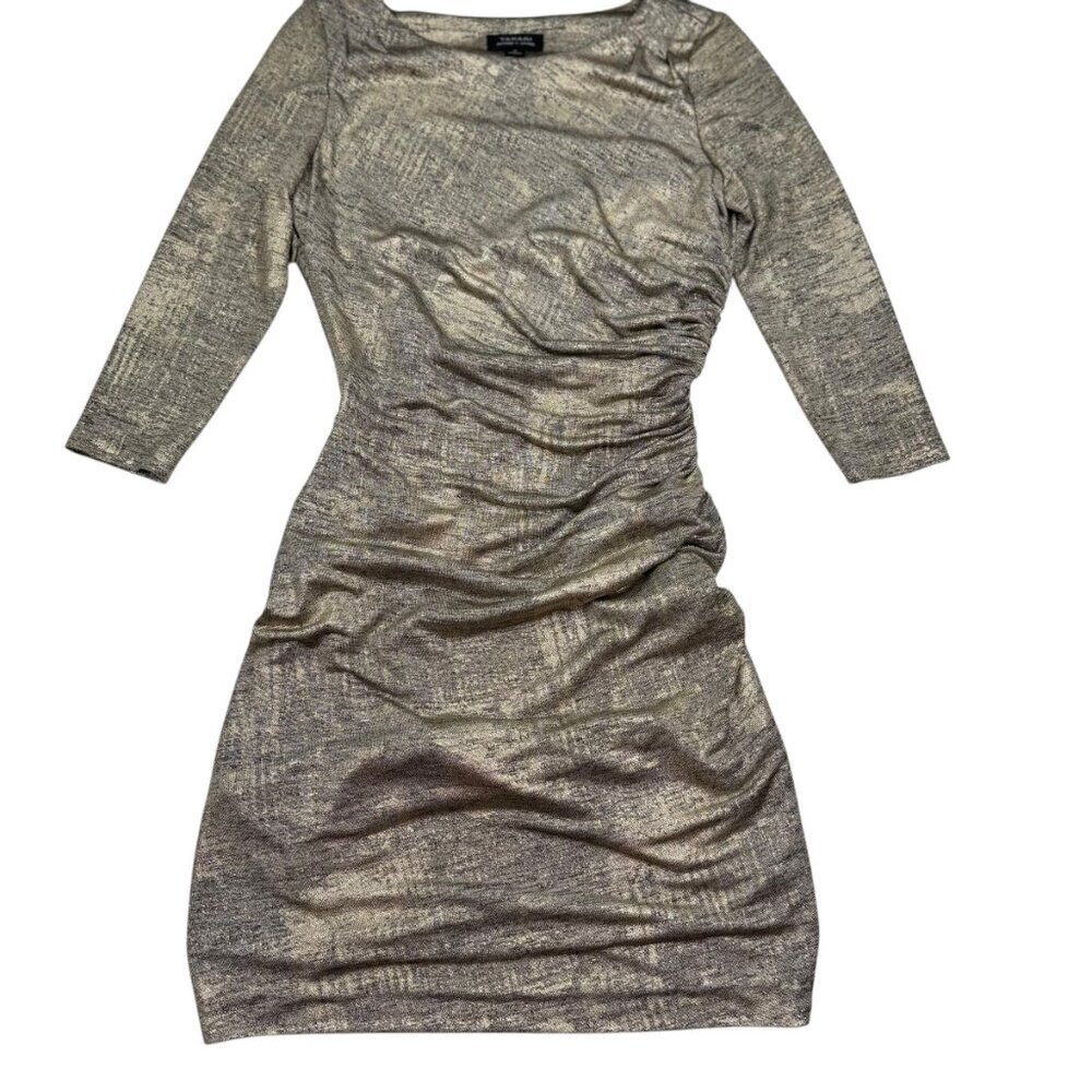 Tahari 3/4 Sleeve Shimmering/Metallic Gold Party/Cocktail Dress Women's Size 4